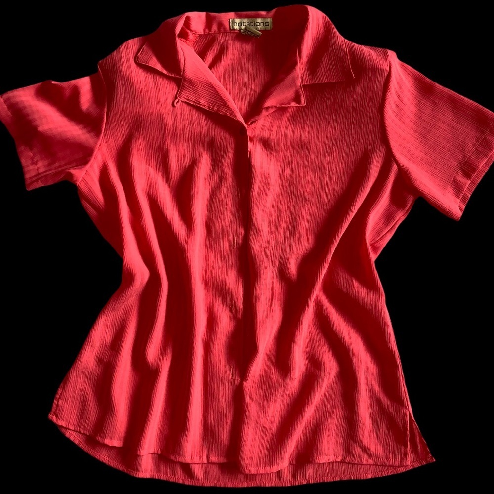 Notations Coral Pink Button-Up Short-Sleeve Blouse